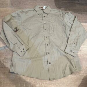 HARRITON MENS LARGE TAN LONG SLEEVE BUTTON SHIRT NWOT